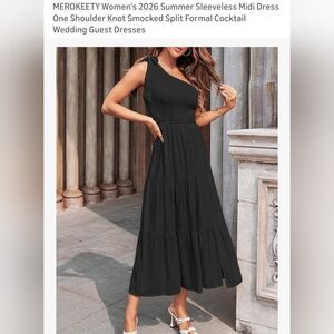 Black One-Shoulder Midi Dress.  XL. New